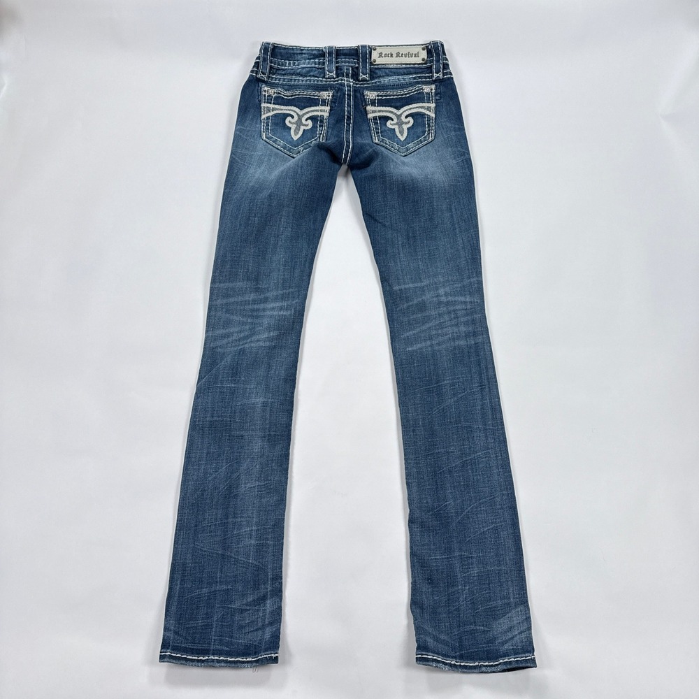 Rock Revival Womens Zoey Straight Jeans 25 Blue Thick Stitch Y2K Western